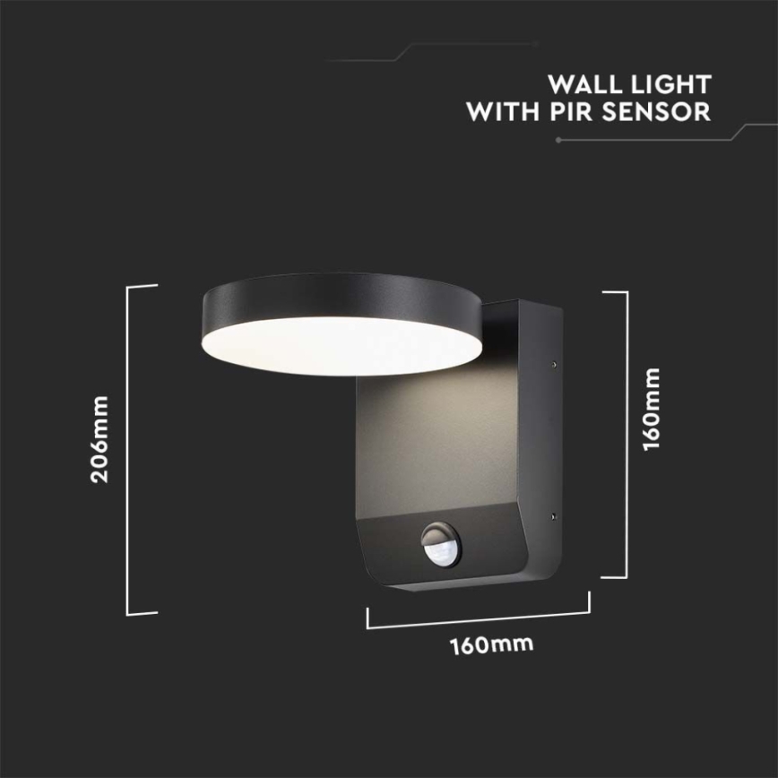 LED Buiten wall flexible lamp met sensor LED/17W/230V IP65 4000K zwart