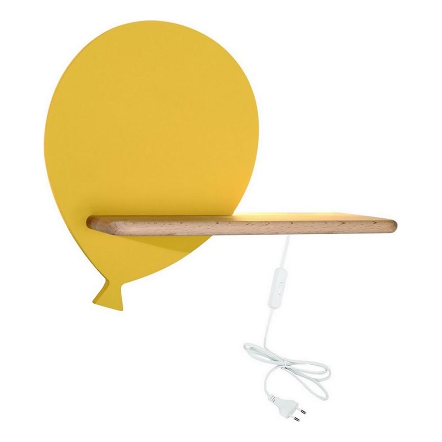 LED wandlamp voor kinderen inclusief plank BALLOON LED/4W/230V geel/hout
