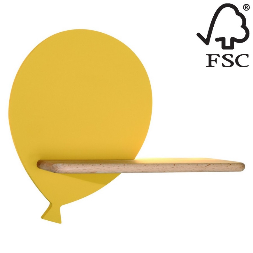 LED wandlamp voor kinderen inclusief plank BALLOON LED/4W/230V geel/hout