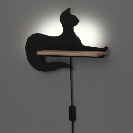 LED wandlamp voor kinderen inclusief plank BLACK CAT LED/5W/230V