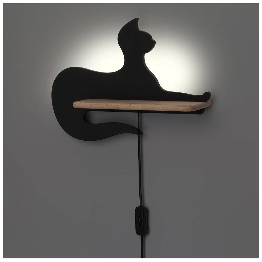 LED wandlamp voor kinderen inclusief plank BLACK CAT LED/5W/230V