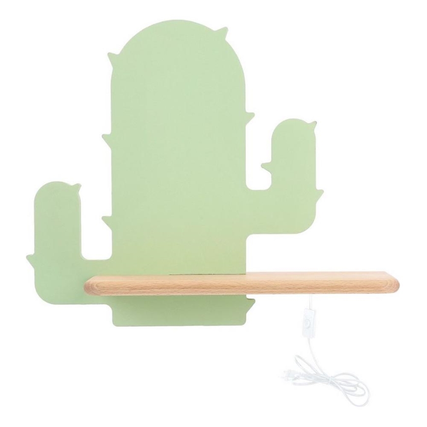 LED wandlamp voor kinderen inclusief plank CACTUS LED/4W/230V groen/hout
