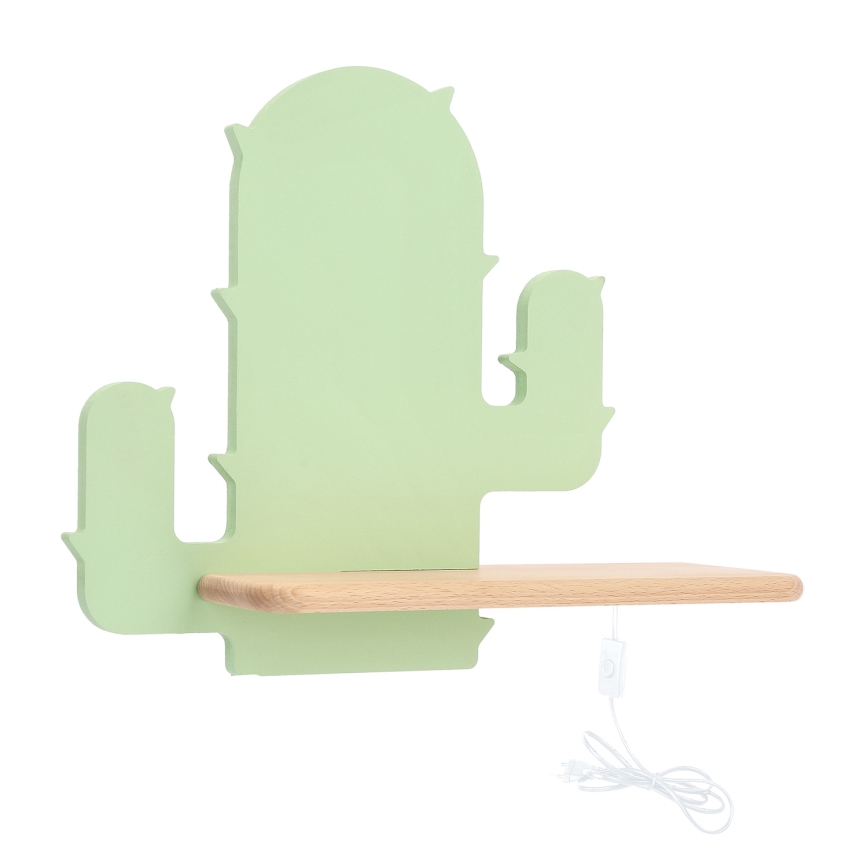 LED wandlamp voor kinderen inclusief plank CACTUS LED/4W/230V groen/hout