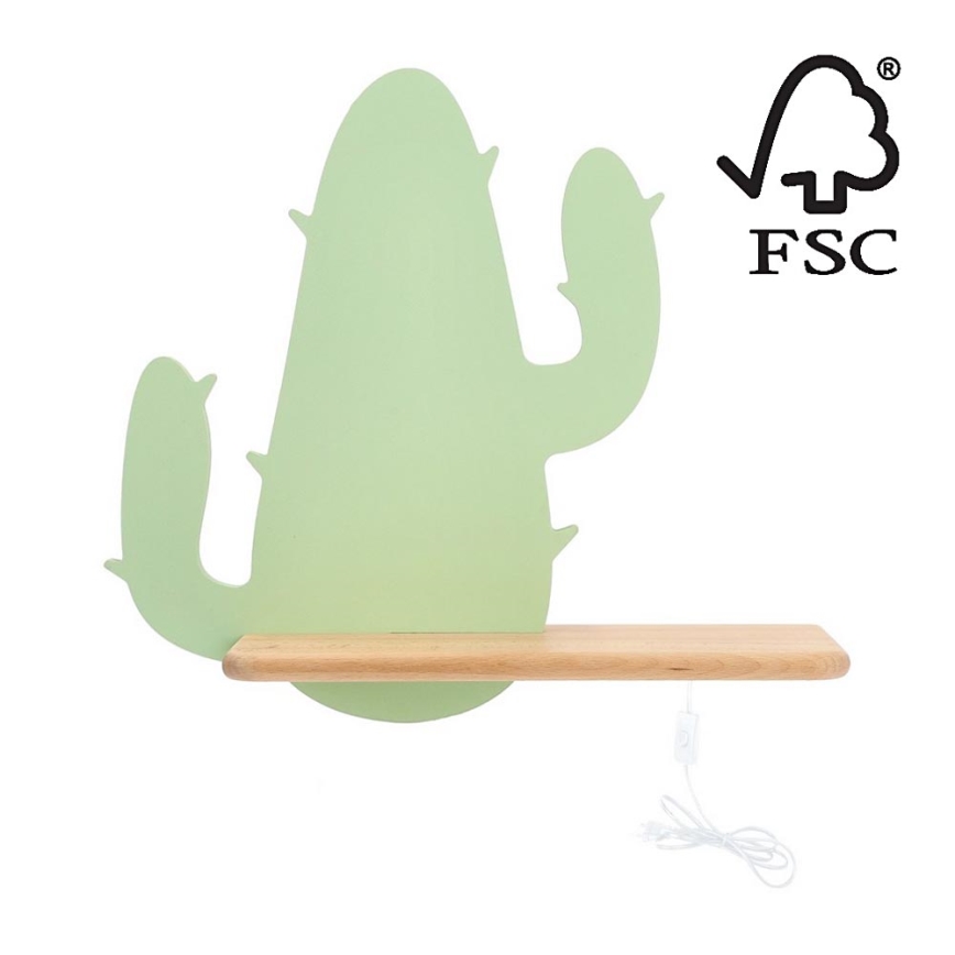 LED wandlamp voor kinderen inclusief plank CACTUS LED/4W/230V groen/hout