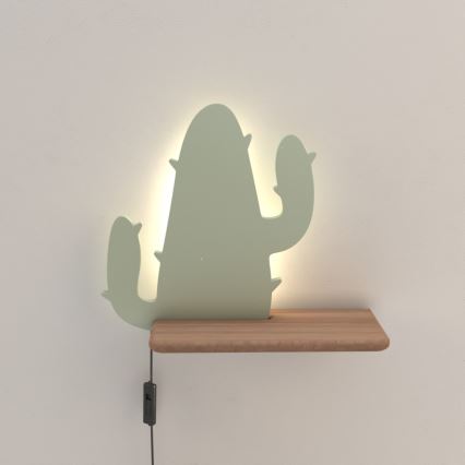 LED wandlamp voor kinderen inclusief plank CACTUS LED/4W/230V groen/hout
