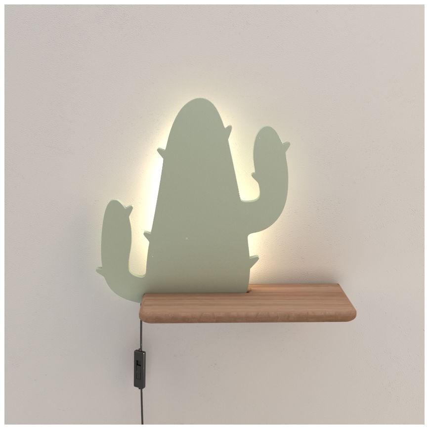 LED wandlamp voor kinderen inclusief plank CACTUS LED/4W/230V groen/hout