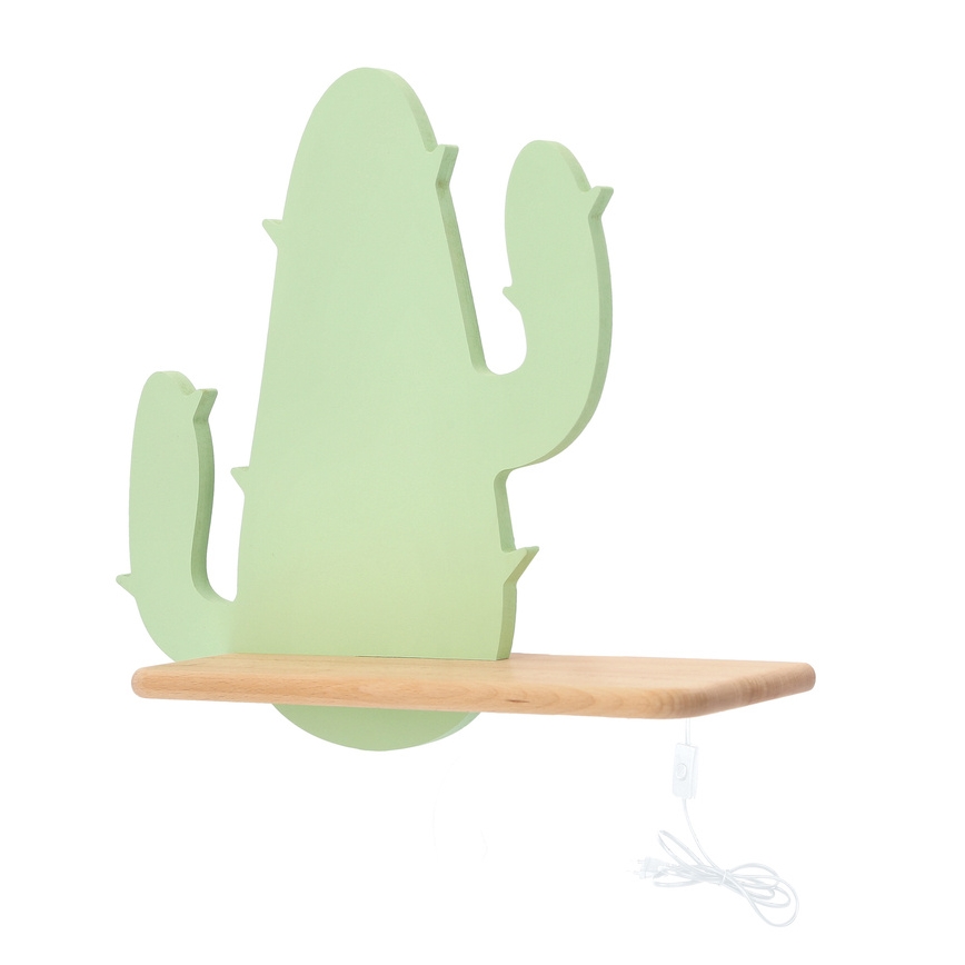 LED wandlamp voor kinderen inclusief plank CACTUS LED/4W/230V groen/hout
