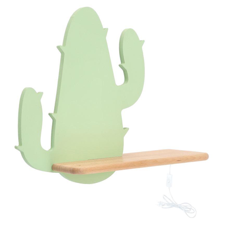 LED wandlamp voor kinderen inclusief plank CACTUS LED/4W/230V groen/hout