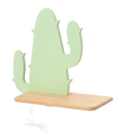 LED wandlamp voor kinderen inclusief plank CACTUS LED/4W/230V groen/hout