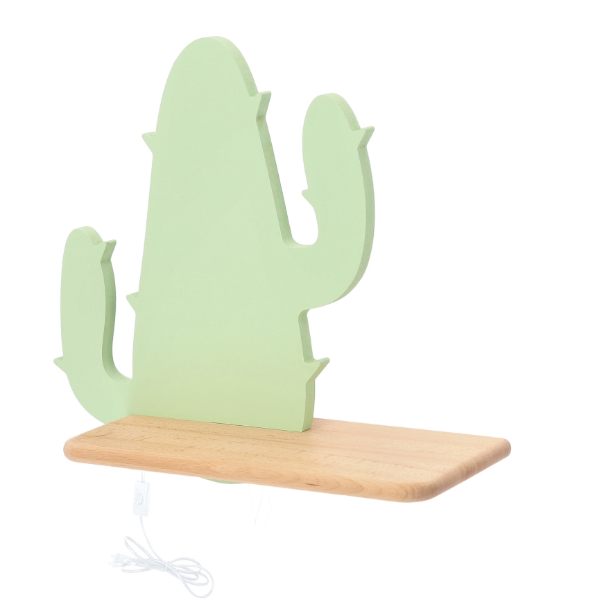LED wandlamp voor kinderen inclusief plank CACTUS LED/4W/230V groen/hout