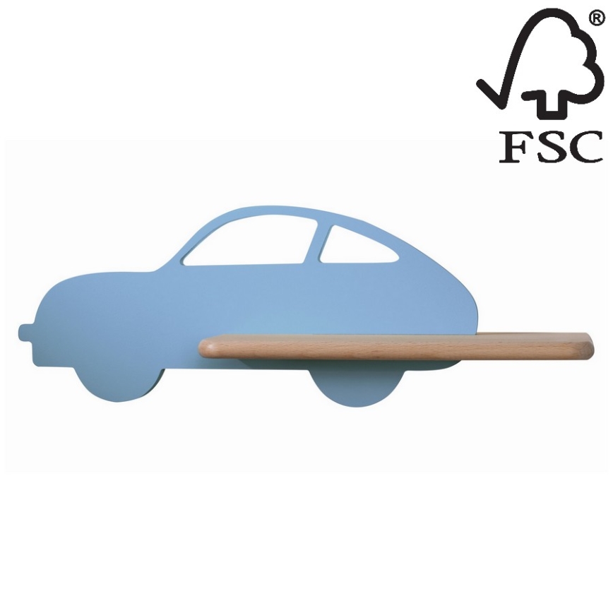 LED wandlamp voor kinderen inclusief plank CAR LED/5W/230V blauw/hout