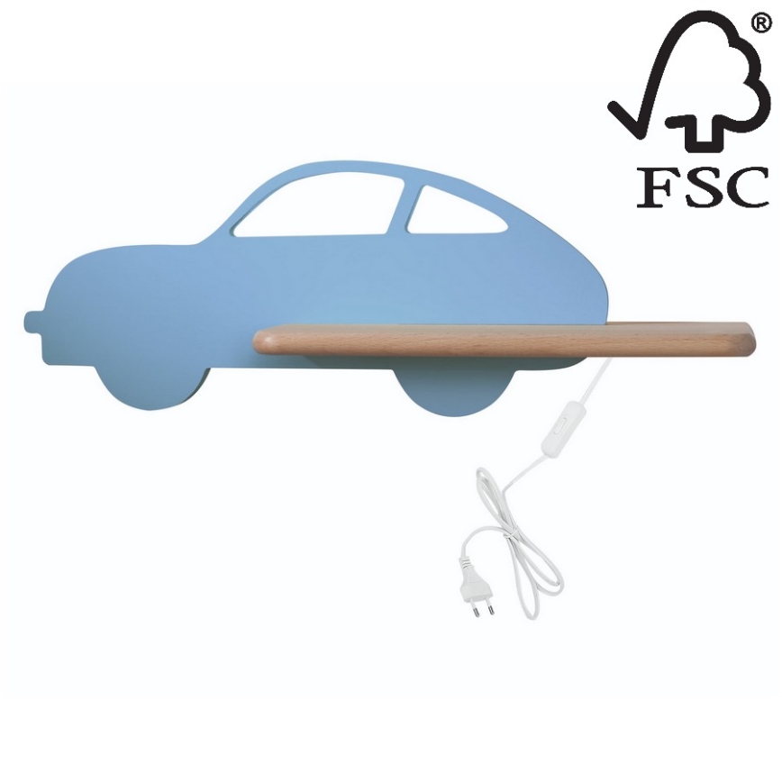 LED wandlamp voor kinderen inclusief plank CAR LED/5W/230V blauw/hout