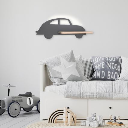LED wandlamp voor kinderen inclusief plank CAR LED/5W/230V grijs/hout