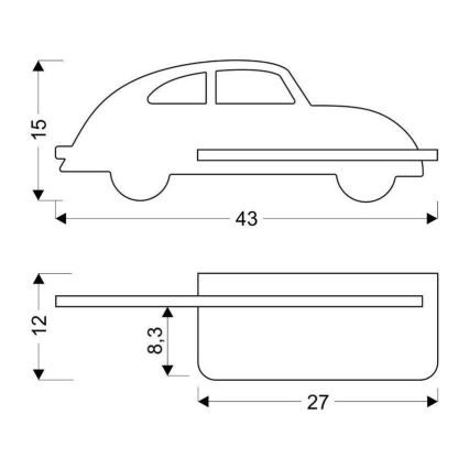 LED wandlamp voor kinderen inclusief plank CAR LED/5W/230V grijs/hout