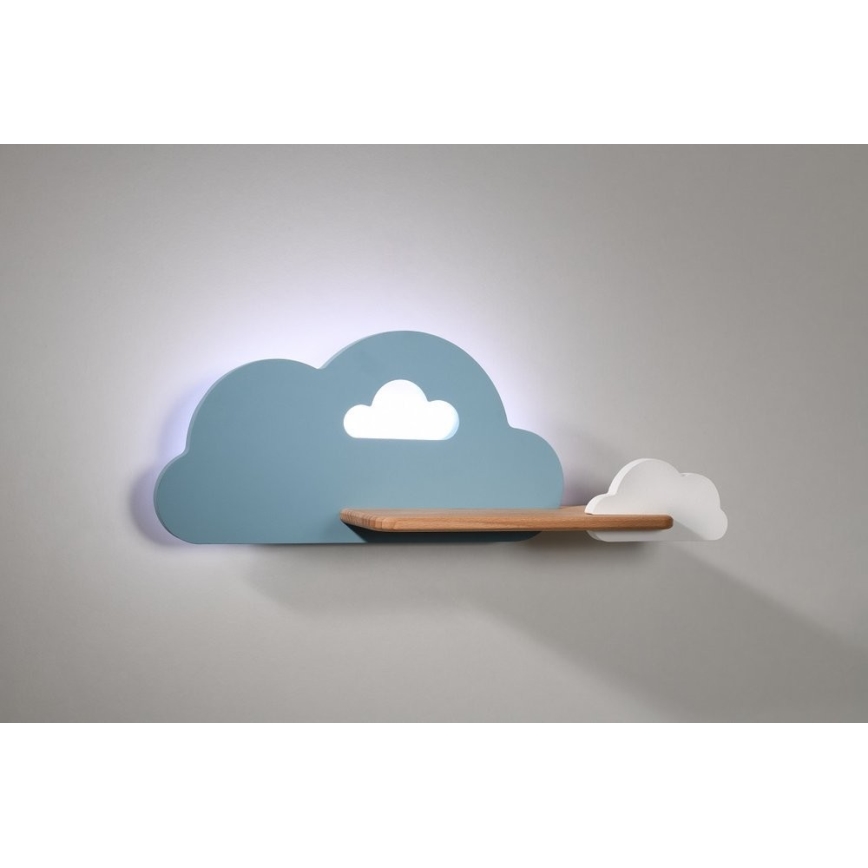 LED wandlamp voor kinderen inclusief plank CLOUD LED/5W/230V blauw/wit
