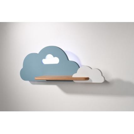 LED wandlamp voor kinderen inclusief plank CLOUD LED/5W/230V blauw/wit