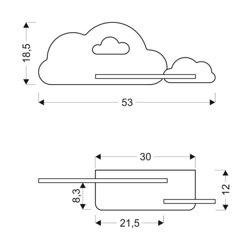 LED wandlamp voor kinderen inclusief plank CLOUD LED/5W/230V blauw/wit