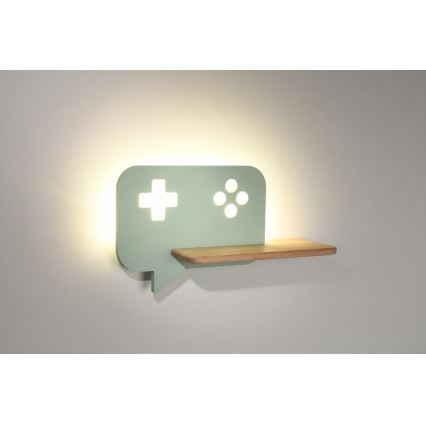 LED wandlamp voor kinderen inclusief plank CONSOLE LED/5W/230V groen