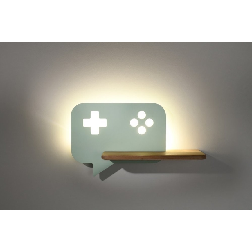LED wandlamp voor kinderen inclusief plank CONSOLE LED/5W/230V groen