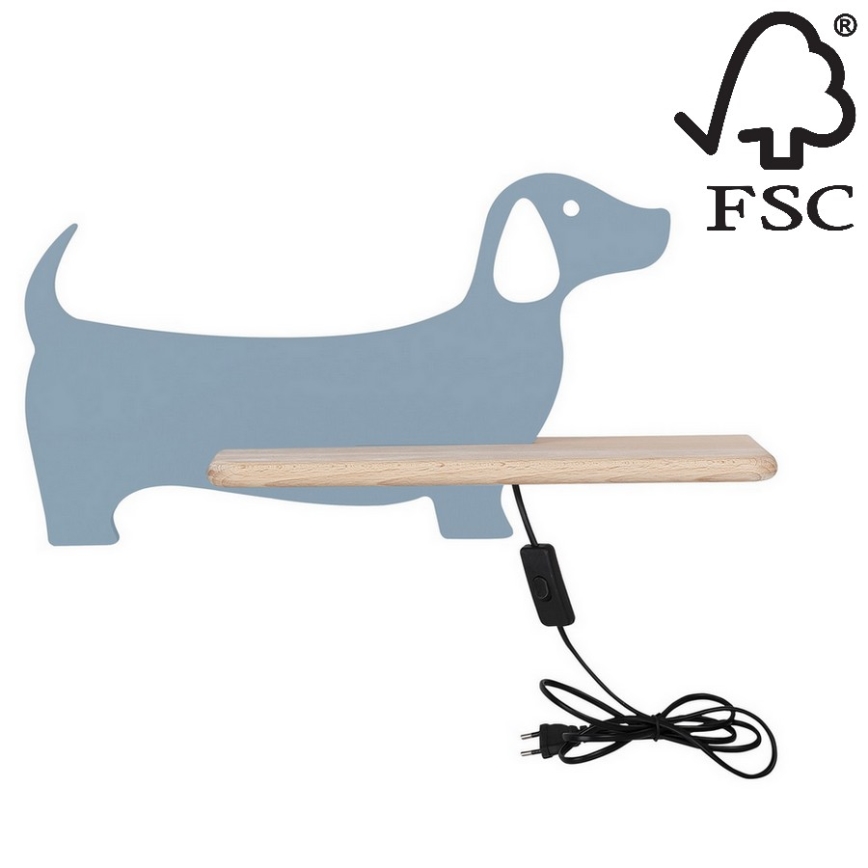 LED wandlamp voor kinderen inclusief plank DOG LED/5W/230V blauw/hout