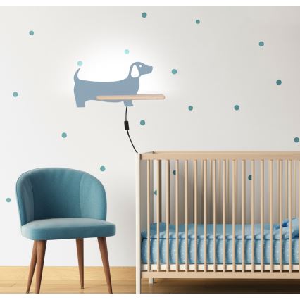LED wandlamp voor kinderen inclusief plank DOG LED/5W/230V blauw/hout