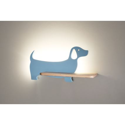LED wandlamp voor kinderen inclusief plank DOG LED/5W/230V blauw/hout