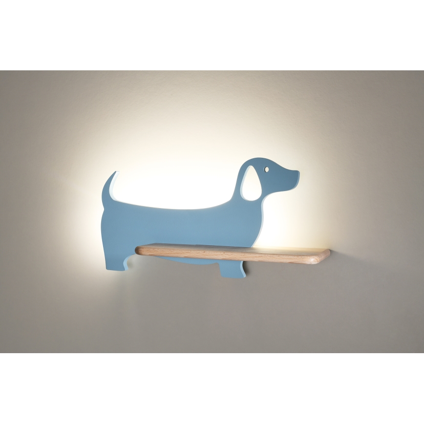 LED wandlamp voor kinderen inclusief plank DOG LED/5W/230V blauw/hout