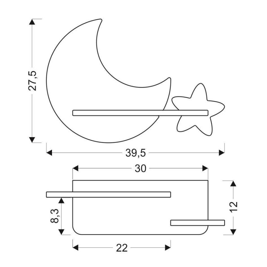 LED wandlamp voor kinderen inclusief plank MOON LED/5W/230V