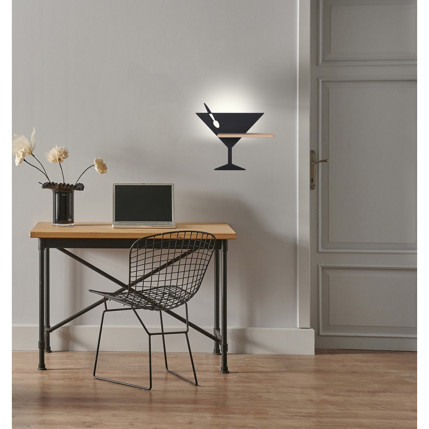 LED wandlamp voor kinderen inclusief plank PICCOLO LED/4W/230V zwart/hout