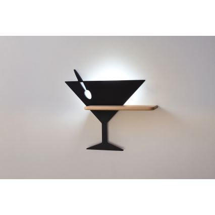 LED wandlamp voor kinderen inclusief plank PICCOLO LED/4W/230V zwart/hout