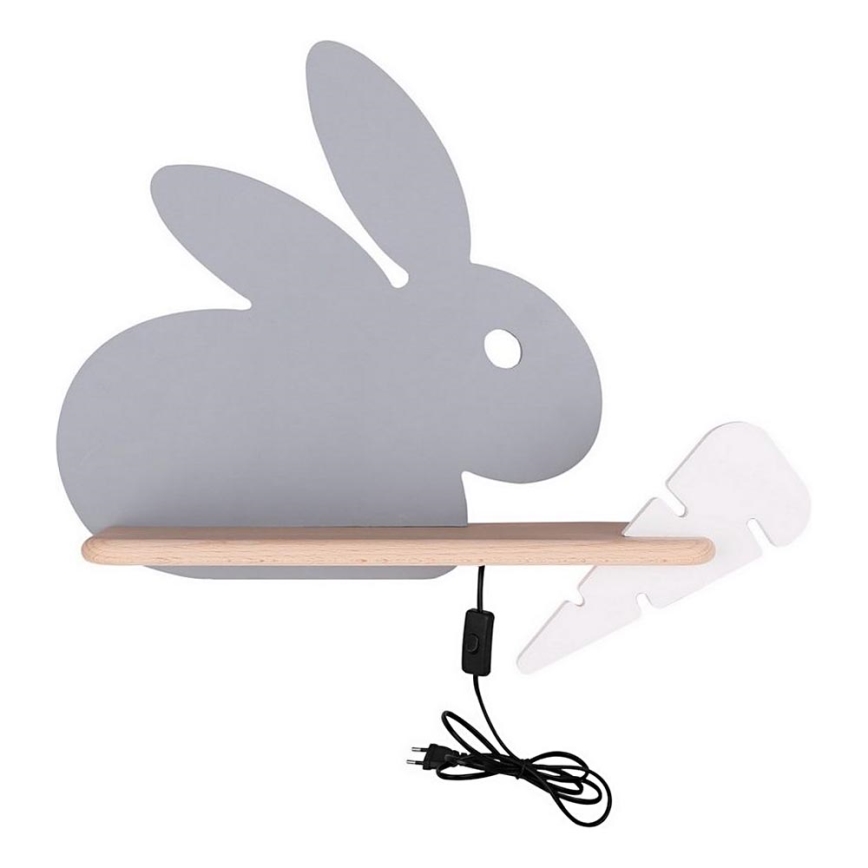 LED wandlamp voor kinderen inclusief plank RABBIT LED/4W/230V grijs/wit/hout