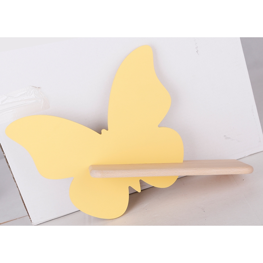 LED wandlamp voor kinderen inclusief plank VLINDER LED/5W/230V geel/hout