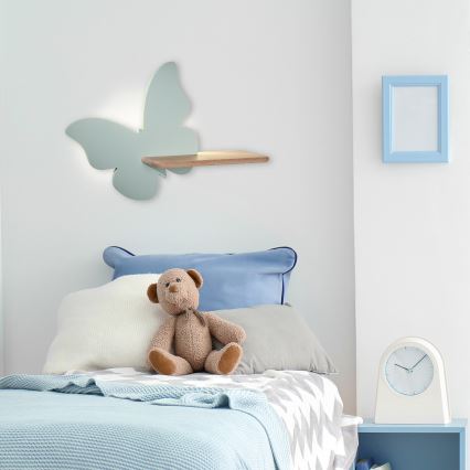LED wandlamp voor kinderen inclusief plank VLINDER LED/5W/230V groen/hout