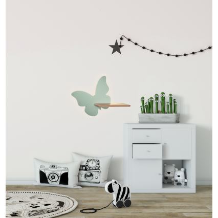 LED wandlamp voor kinderen inclusief plank VLINDER LED/5W/230V groen/hout