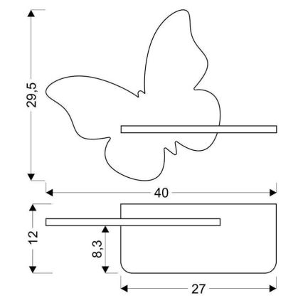 LED wandlamp voor kinderen inclusief plank VLINDER LED/5W/230V groen/hout