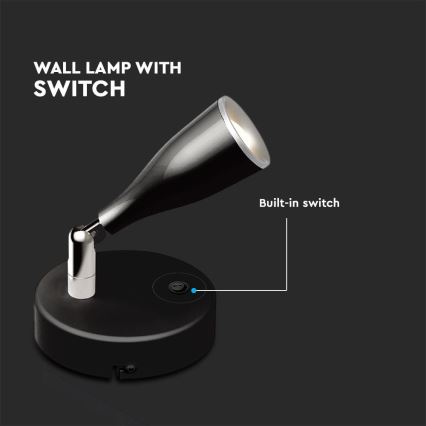 LED Wandspot met schakelaar LED/4,5W/230V 4000K zwart