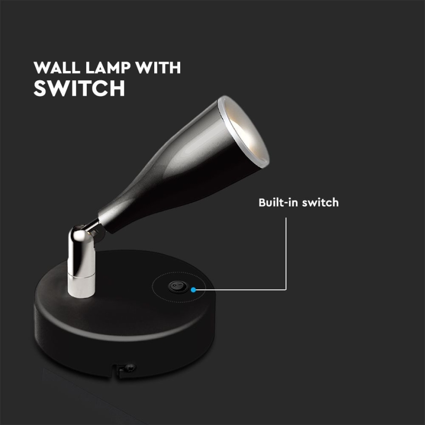 LED Wandspot met schakelaar LED/4,5W/230V 4000K zwart