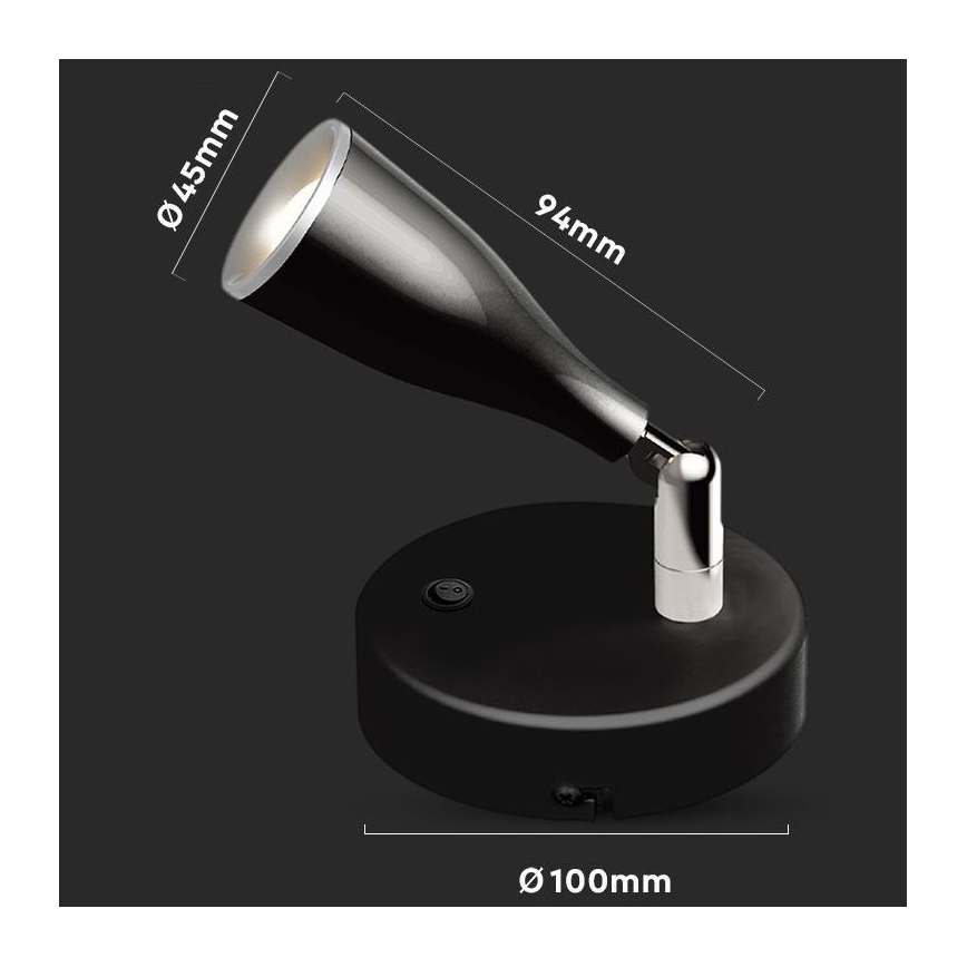 LED Wandspot met schakelaar LED/4,5W/230V 4000K zwart