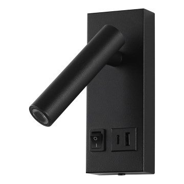LED Wandspot met USB LED/2W/230V zwart