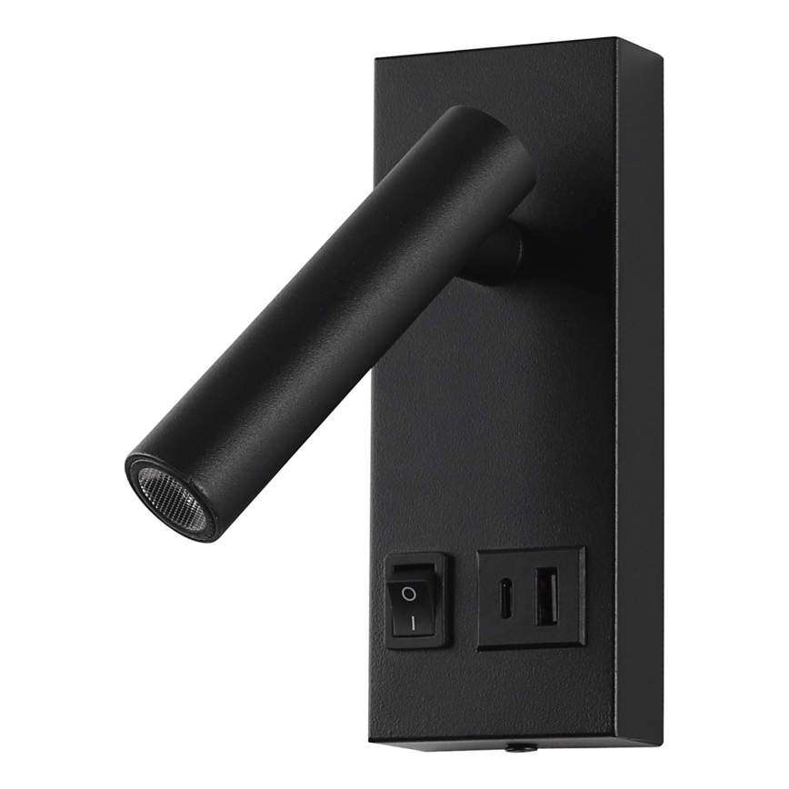 LED Wandspot met USB LED/2W/230V zwart
