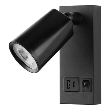 LED Wandspot met USB LED/5W/230V zwart