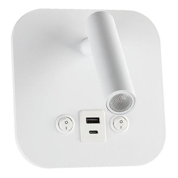 LED wandspot met USB-poort LED/8W/230V 3000K wit
