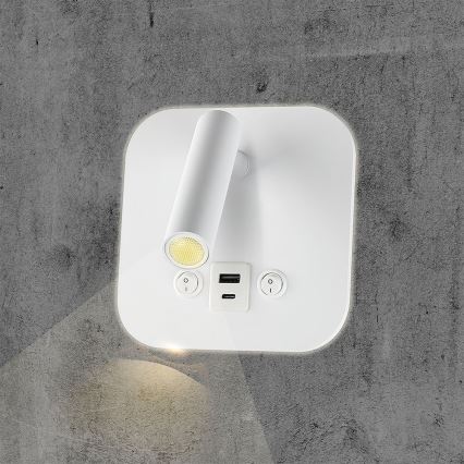 LED wandspot met USB-poort LED/8W/230V 3000K wit