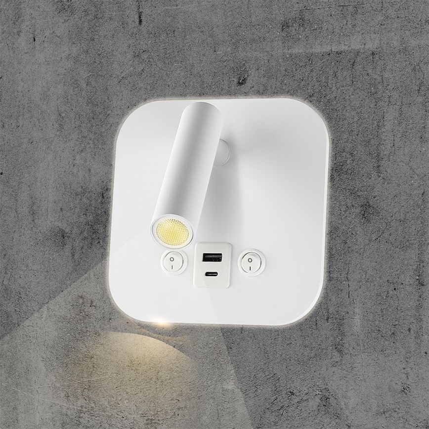LED wandspot met USB-poort LED/8W/230V 3000K wit