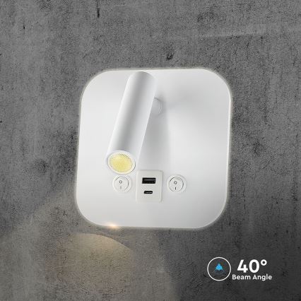 LED wandspot met USB-poort LED/8W/230V 3000K wit