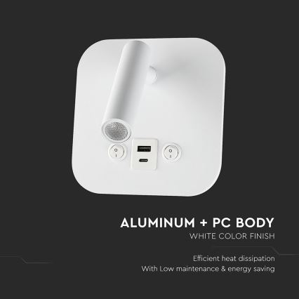 LED wandspot met USB-poort LED/8W/230V 3000K wit