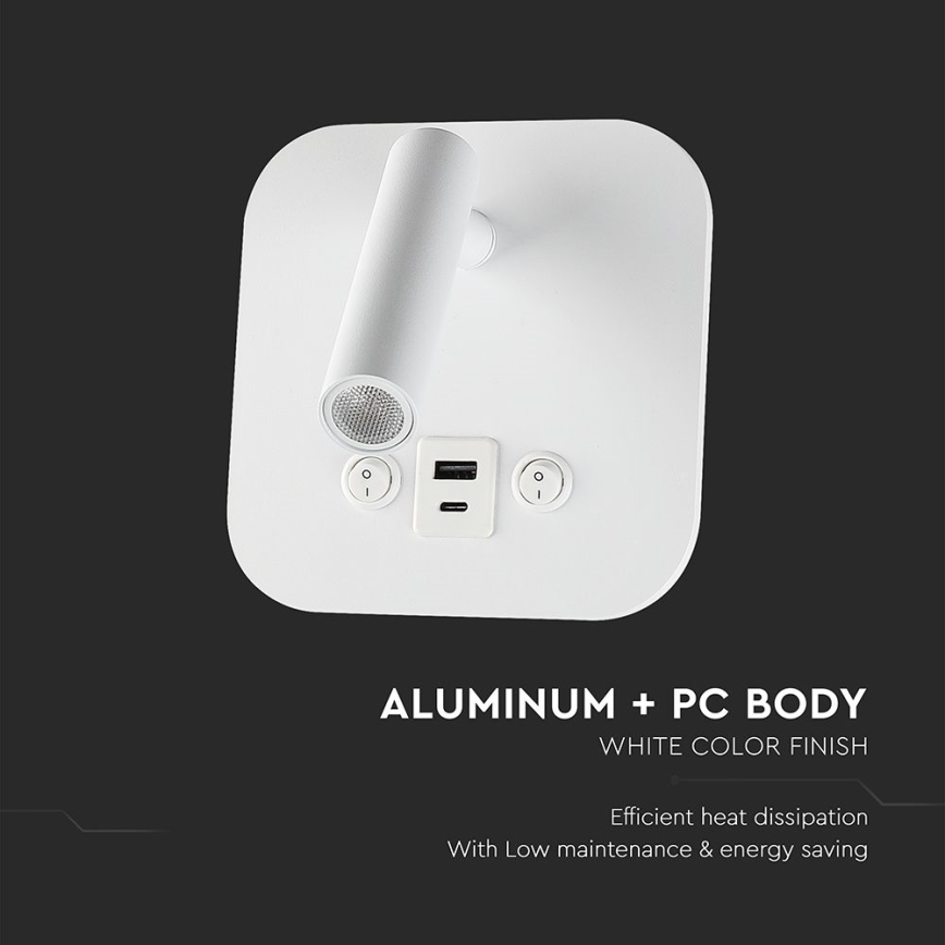 LED wandspot met USB-poort LED/8W/230V 3000K wit