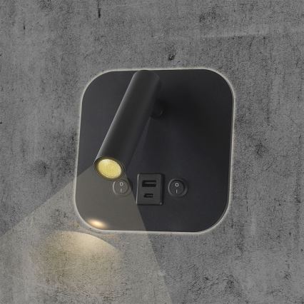 LED-wandspot met USB-poort LED/8W/230V 3000K zwart