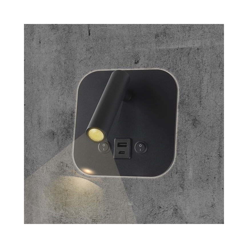 LED-wandspot met USB-poort LED/8W/230V 3000K zwart