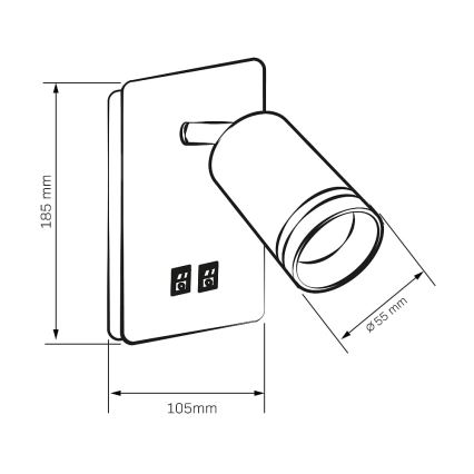 LED Wandspot PARIJS 1xGU10/10W/230V + LED/6W/230V zwart